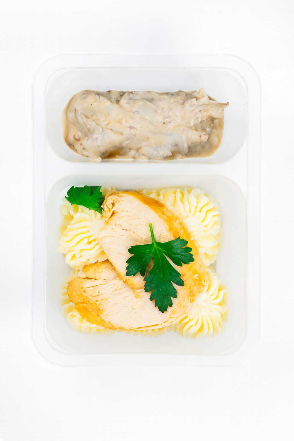Упак Курица по-строгановски с пюре (1порц)