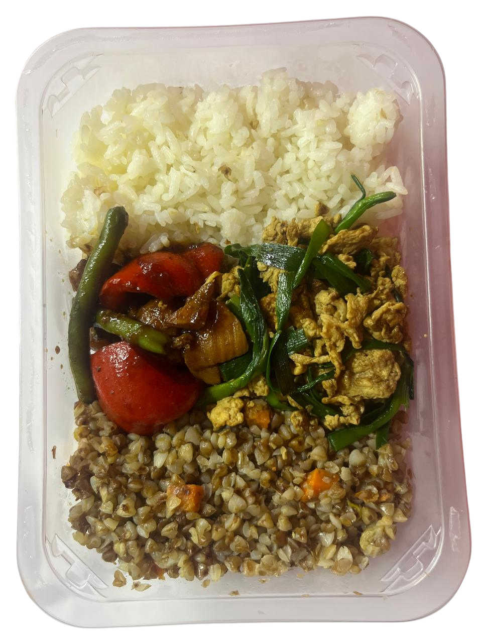 Упак Курица в терияке с гречкой и рисом (1порц)